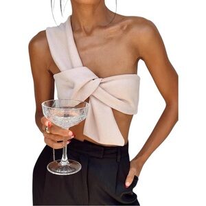 Princess Polly Simi Top Pink Shimmer Glittery Bow Cropped Coquette Size 6